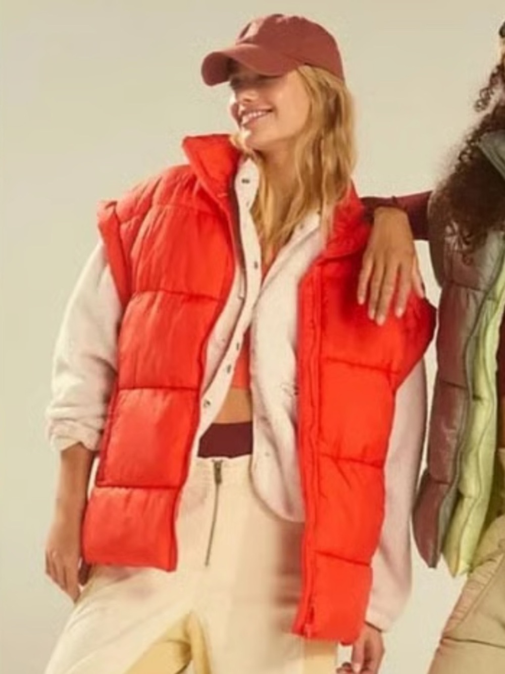 Free People Oversized Orange with pink accents Puffer Vest